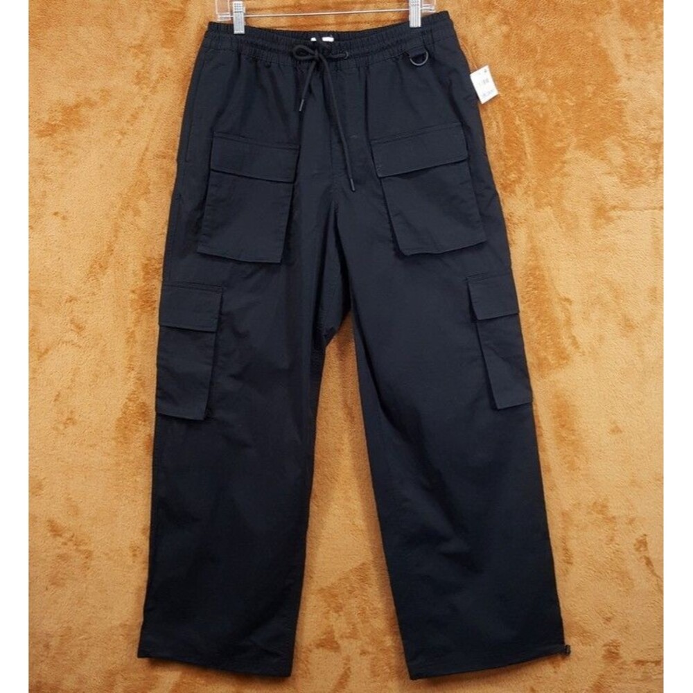 Mode of One Pants Mens Medium Black Drawstring Wide Leg Cargo Lightweight Pant